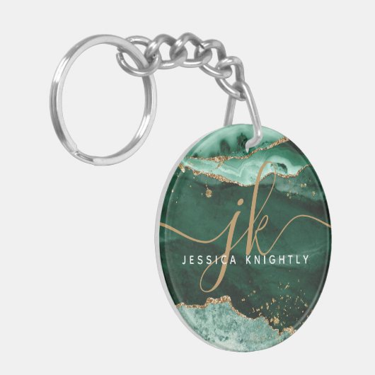 Porte-clés Green Agate Geode Gold Parties scintillant Script (Devant gauche)