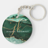Porte-clés Green Agate Geode Gold Parties scintillant Script (Dos)