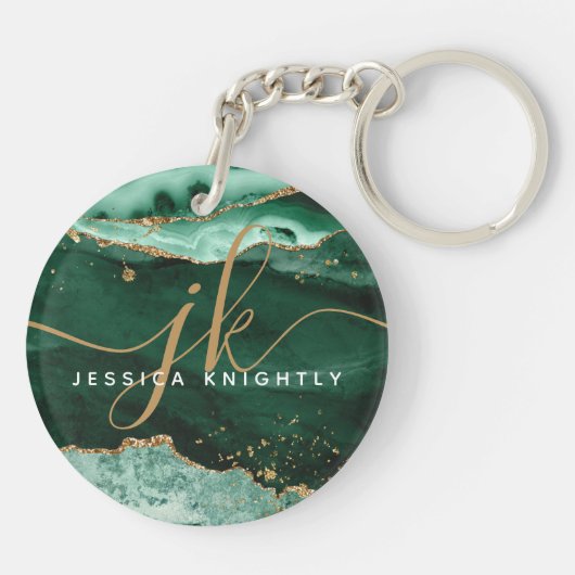 Porte-clés Green Agate Geode Gold Parties scintillant Script (Dos)