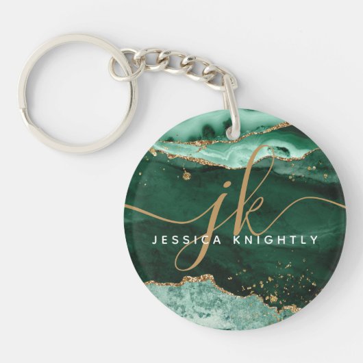 Porte-clés Green Agate Geode Gold Parties scintillant Script (Devant)