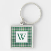 Porte-clés Green and Black Tartan Plaid Monogram (Devant)