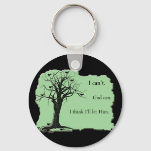 Porte-clés green - bird tree - I cant God can - keychain