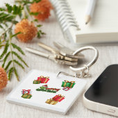 Porte-clés Green Christmas Creature with Gift Boxes (Devant Droit)
