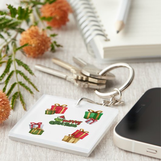 Porte-clés Green Christmas Creature with Gift Boxes (Devant Droit)