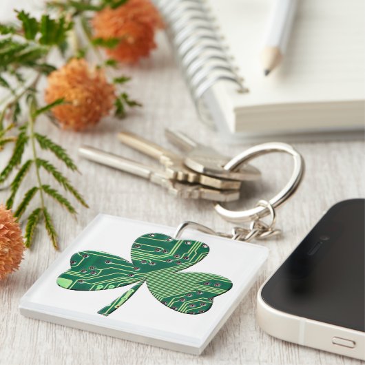Porte-clés Green Circuit Board St Patrick Day Shamrock (Devant Droit)