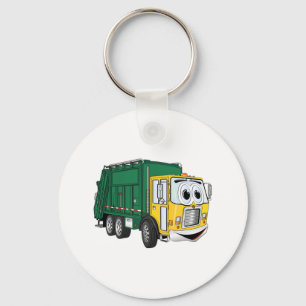 Porte-clés Green Gold Smiling Garbage Truck Cartoon