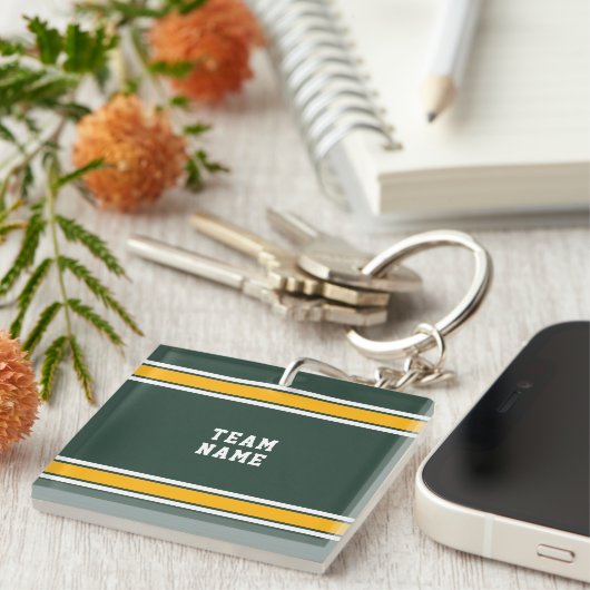 Porte-clés Green Gold White Sports Jersey Nom de l'équipe (Devant Droit)