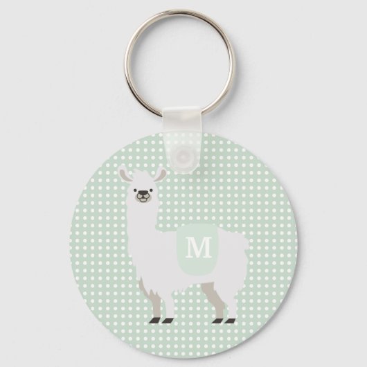 Porte-clés Green & Off-White Polka Dot Cute Llama (Recto)