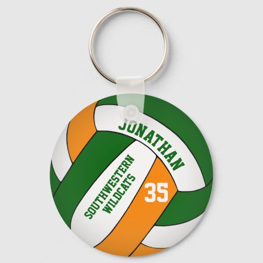 Porte-clés green orange personalized boys' volleyball (Recto)