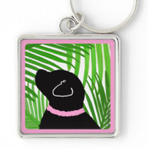 Green Palm Tree Island Black Chien Porte - clé