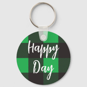 Porte-clés Green Plaid Pattern Happy Day