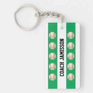 Porte-clés Green & White, Name, Thanks Baseball Coach/Player