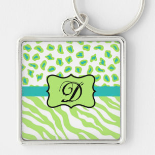 Porte-clés Green White Zebra Leopard Skin Monogram