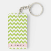 Porte-clés Green Zigzag, Green Chevron, Votre Nom (Dos)