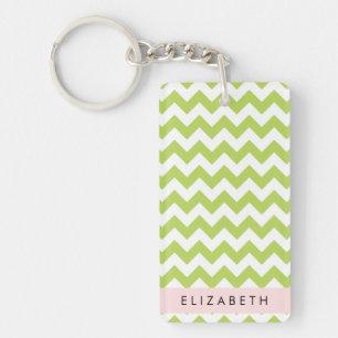 Porte-clés Green Zigzag, Green Chevron, Votre Nom