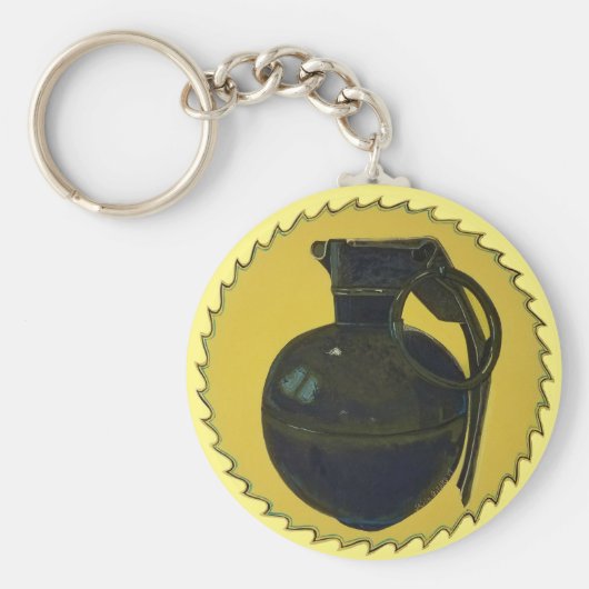 Porte-clés Grenade en vert sur jaune (Devant)