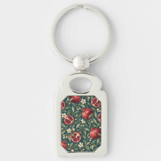 Porte-clés Grenades rubis et fleurs de crème sur fond sarcell