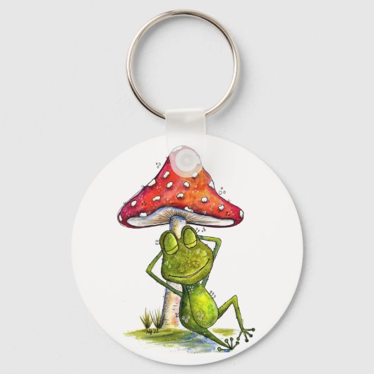 Porte-clés Grenouille à couchage lunaire sous un champignon (Recto)