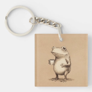 Porte-clés Grenouille avec Café – Animal Fantaisiste Vintage