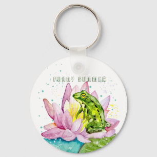 Porte-clés Grenouille drôle sur un lotus