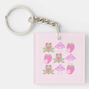 Porte-clés Grenouille Kawaii, champignon et fraise