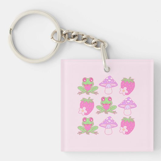 Porte-clés Grenouille Kawaii, champignon et fraise (Devant)