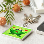 Porte-clés Grenouille Princesse Couronne et Coeurs Vert (Côté)