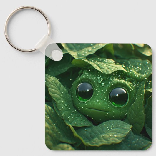Porte-clés Grenouille verte mignonne cachée dans des feuilles (Recto)