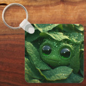 Porte-clés Grenouille verte mignonne cachée dans des feuilles (Recto)