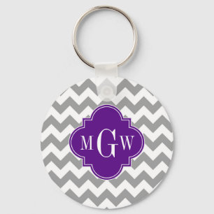 Porte-clés Grey What Chevron Purple Quatrefoil 3 Monogramme