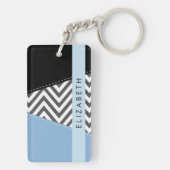 Porte-clés Grey Zigzag, Grey Chevron, Bleu, Votre Nom (Dos)