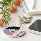 Porte-clés Grey Zigzag, Grey Chevron, Purple, Votre Nom (Côté)