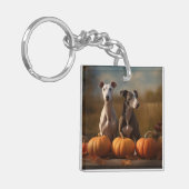 Porte-clés Greyhound Chiot Automne Citrouille de plaisir (Devant gauche)