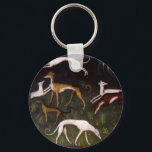 Porte-clés Greyhounds médiéval dans les bois profonds<br><div class="desc">Chiens de la race Greyhound représentés dans une peinture de la Renaissance,  courant et jouant dans une forêt d'imaginaires.</div>