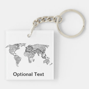 Porte-clés Griffonnage unique d'art de carte du monde