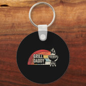 Porte-clés Grill Daddy Rétro Sunset BBQ Graphique Pour Papa (Recto)