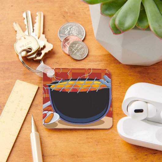 Porte-clés Grillades au barbecue avec des tongues et des broc