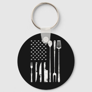 Porte-clés Grillades cool Pour Hommes Femmes Us Drapeau Barbe