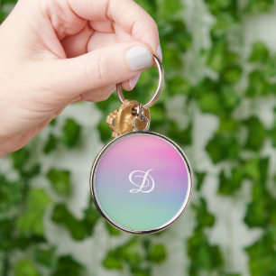 Porte-clés Grille dégradé rose simple initial