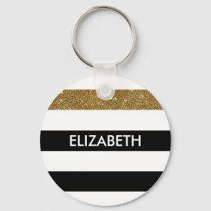 Porte-clés Grilles noires modernes FAUX Gold Glitz et nom