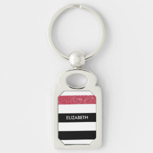 Porte-clés Grilles noires modernes FAUX Red Glitz et nom