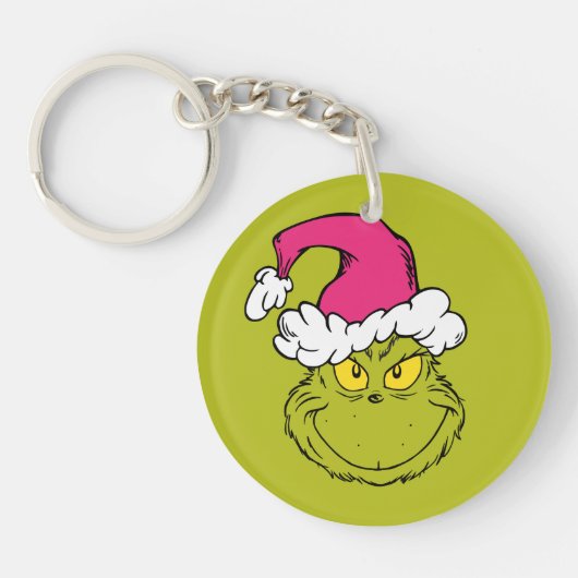 Porte-clés Grinch avec un chapeau de Père Noël rose (Devant)