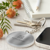 Porte-clés Gris argent moderne monogrammé (Devant droit)