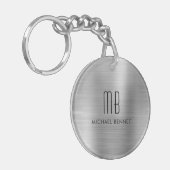 Porte-clés Gris argent moderne monogrammé (Devant gauche)