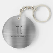 Porte-clés Gris argent moderne monogrammé (Dos)