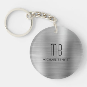 Porte-clés Gris argent moderne monogrammé