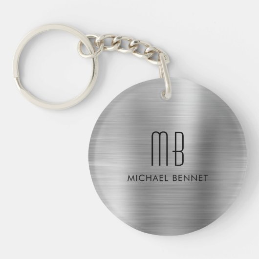 Porte-clés Gris argent moderne monogrammé (Devant)
