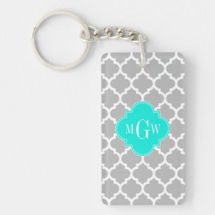 Porte-clés Gris Blanc Marocain #5 Brt Aqua 3 Monogramme initi