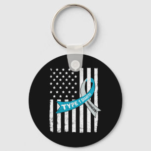 Porte-clés Gris Bleu Ruban Américain Drapeau Type 1 Diabète A