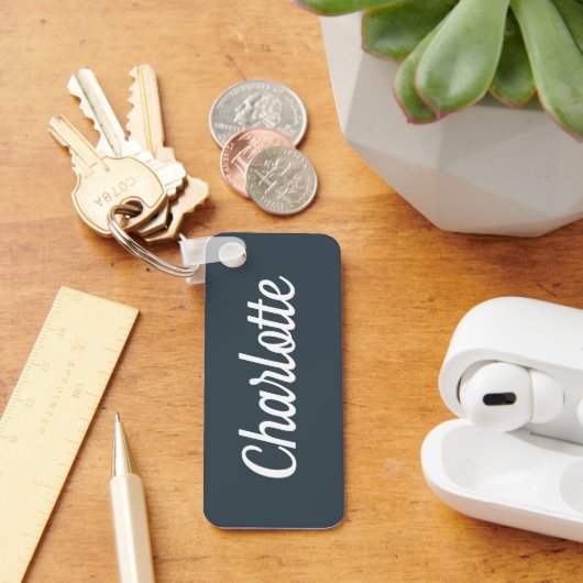 Porte-clés Gris Charbon & Personnalisation Nom Blanc (Bureau)